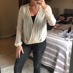 Long sleeve wrap top with tie tassels